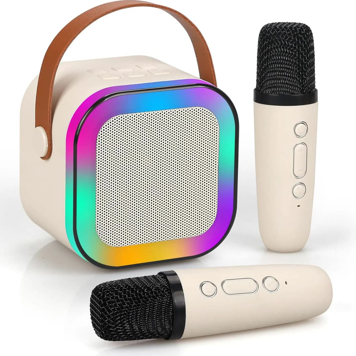 Portable Karaoke Machine Bluetooth Speaker with 2 Wireless Microphones RGB LED Light Home Party Singing Speaker HandheldKTV Gift