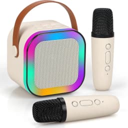 Portable Karaoke Machine Bluetooth Speaker with 2 Wireless Microphones RGB LED Light Home Party Singing Speaker HandheldKTV Gift
