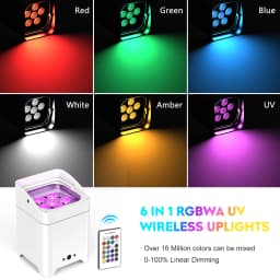 U'King 4PCS RGBWA+UV LED Par Light with Bag 6x18W DMX Stage Light Rechargeable Built-in Battery Dyeing Light Wireless Par Light