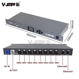 V-show 1pc Artnet Dmx Converter And DMX Amplifier With RDM sACN 8 Port Artnet Lighting Controller output 8x512 4096 Channels