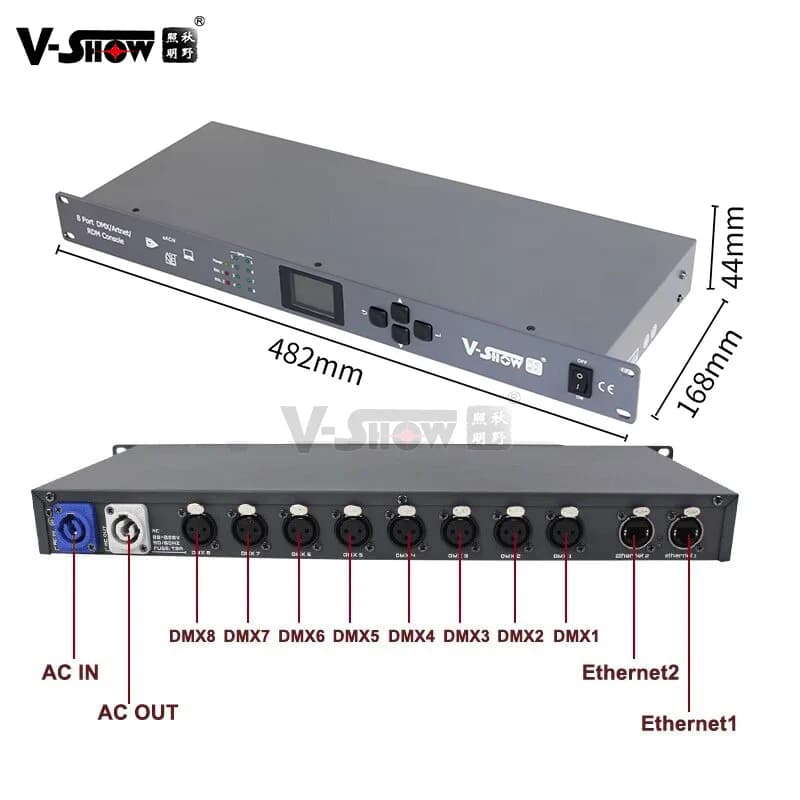 V-show 1pc Artnet DMX Converter and DMX Amplifier with RDM SACN 8 Port Artnet Lighting Controller Output 8x512 4096 Channels