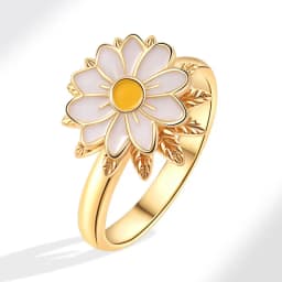Anti-Stress And Anxiety Ring For Women Plant Flower Gold Colour Rotate Freely Fidget Metal Spinner Adjustable Open Rings Anillo