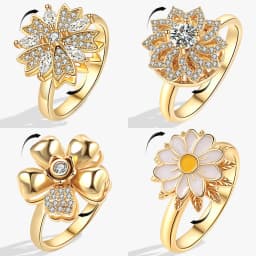 Anti-Stress And Anxiety Ring For Women Plant Flower Gold Colour Rotate Freely Fidget Metal Spinner Adjustable Open Rings Anillo