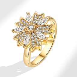 Anti-Stress And Anxiety Ring For Women Plant Flower Gold Colour Rotate Freely Fidget Metal Spinner Adjustable Open Rings Anillo