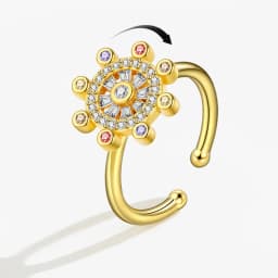 Anti-Stress And Anxiety Ring For Women Plant Flower Gold Colour Rotate Freely Fidget Metal Spinner Adjustable Open Rings Anillo