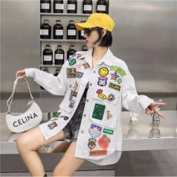 Fashion Embroidery Patches Denim Jacket Coat Women Harajuku Streetwear Hip Hop Trend Loose Jean Jackets Outerwear