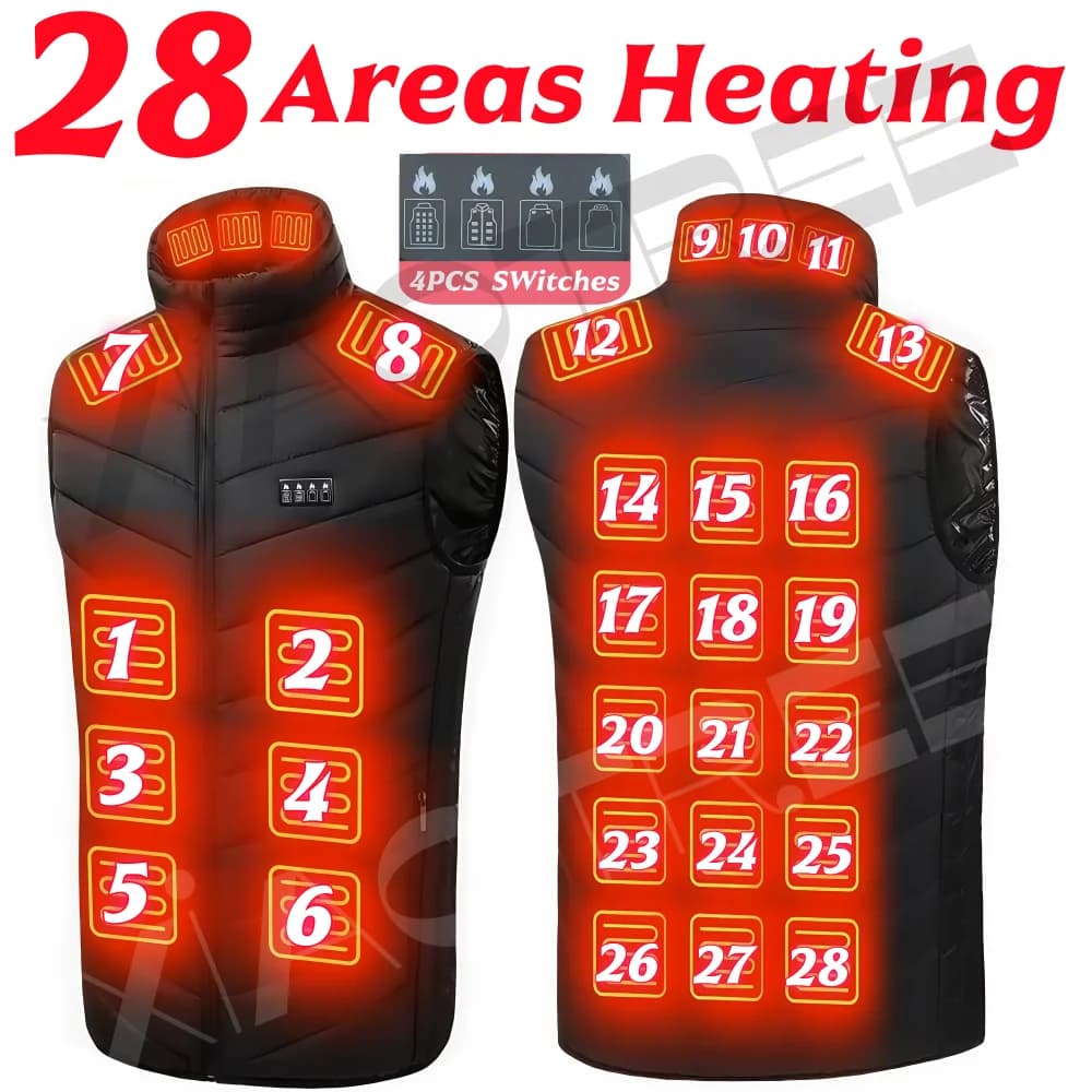 28/9 Areas Heated Vest Men Jacket Heated Winter Womens Electric Usb Heater Camping Jacket Man Thermal Vest Body Warmer Coat 6XL