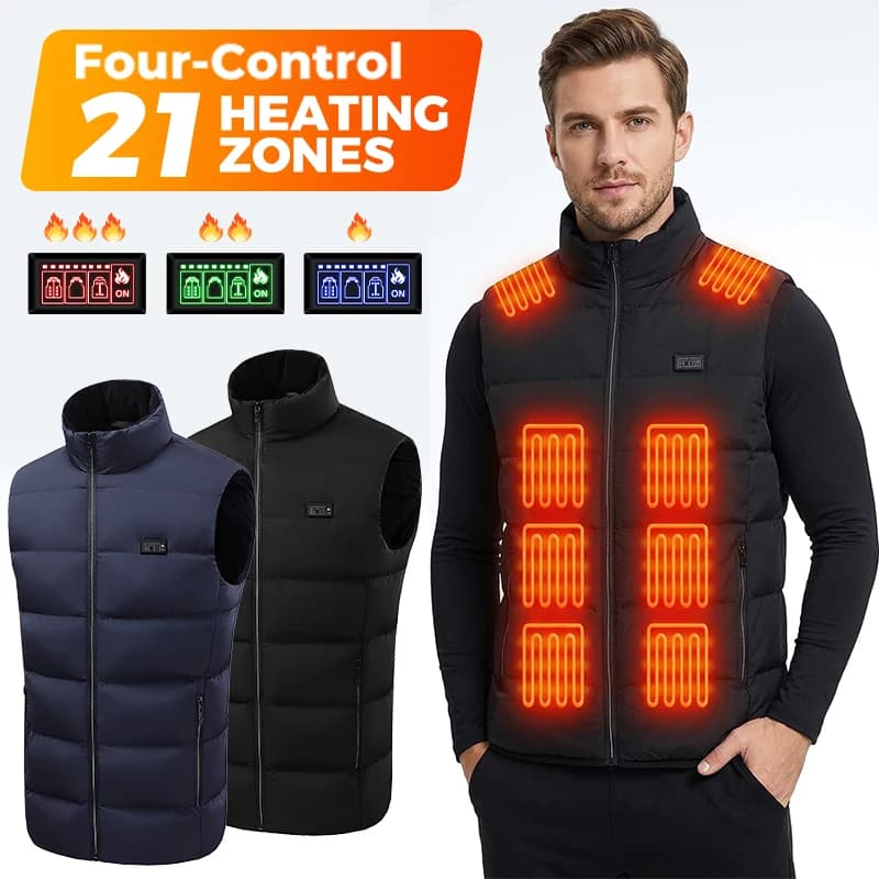 Electric Heated Vest 21 Heating Areas Full Body Warm USB Power Bank 3 Levels Windproof Winter Motorcycle Skiing Coat Men Women