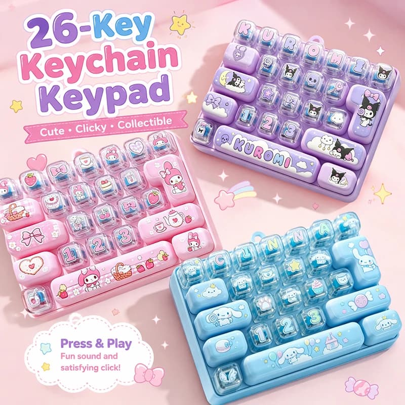 키캡 클릭커 26-key Keycap Clicker Keychain Keyboard Key Caps Keychains for Bag Charms Cartoon Anti-stress Keycaps Pendant Xmas Gifts