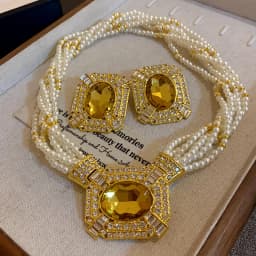 Square Rhinestone Pearl Pendant Necklaces Occidental Heavy Industry Court Style Niche Temperament Collarbone Chains Jewelry Sets