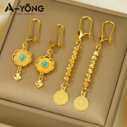 Arabic Fashion Beads Charm Earrings 21k Gold Plated Dubai Vintage Coins Drop Earring Oman Muslim Women Event Party Jewelry