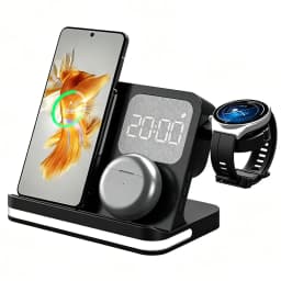 4 in 1 Wireless Charger Alarm Clock Stand For Samsung S26 S25 Galaxy Watch 8 7 6 5 Active 2 Buds4 Pro 3/2 Fast Charging Station