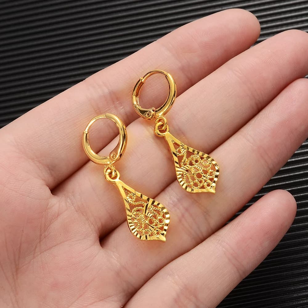Gold Color Earrings Women's/Girls African Beautiful 24K Gold Color Plated Nicely Cute Small Ethiopian Jewelry Wedding Gift