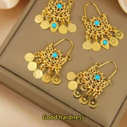 Dubai Fashion Drop Earrings 21k Gold Plated Arabic Coins Tassel Dangle Earring Ethiopia Women Bridal Wedding Party Jewelry