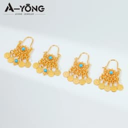 Dubai Fashion Drop Earrings 21k Gold Plated Arabic Coins Tassel Dangle Earring Ethiopia Women Bridal Wedding Party Jewelry