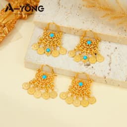 Dubai Fashion Drop Earrings 21k Gold Plated Arabic Coins Tassel Dangle Earring Ethiopia Women Bridal Wedding Party Jewelry