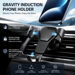 Heavy Duty Gravity Car Phone Mount Air Vent Clip Universal Shockproof Anti Shake Mobile Phone Holder One Hand Quick Pick Place Strong Grip Cradle Stand For Samsung Android Smartphone 360 Rotation Adjustable Easy Installation Secure Fit Car Vent Mount