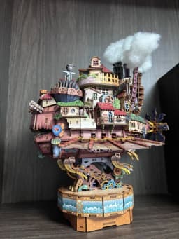 Tonecheer Travel Vessel Howl's Moving Castle Wooden Puzzle Building Blocks Diorama Model Kit Dollhouse 3D Wooden Birthday Gift