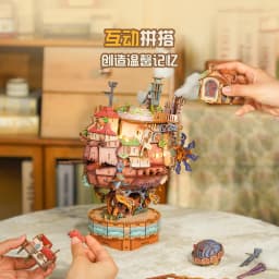 Tonecheer Travel Vessel Howl's Moving Castle Wooden Puzzle Building Blocks Diorama Model Kit Dollhouse 3D Wooden Birthday Gift