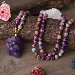 Natural Amethysts Quartz Druzy Chunky Pendant 8mm Round Sea Sediment Jaspers Beads Knot Handmade Necklace For Women Yoga Jewelry