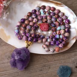 Natural Amethysts Quartz Druzy Chunky Pendant 8mm Round Sea Sediment Jaspers Beads Knot Handmade Necklace For Women Yoga Jewelry