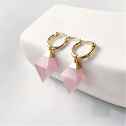1Pair Natural Rose Quartzs Hoop Earrings, Golden Plating Semi-precious Stone Jewelry For Women Party Gift ER106G