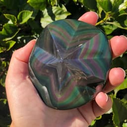 1pc Rainbow Obsidian Five-Pointed Star Carving - Deep Purple to Black Gradient, Polished Natural Stone Decor for Home, Office