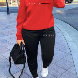 Women's Autumn and Winter Hip-Hop Casual Street Fashion Paris Letter Printed Round Neck Sports Shirt + Sports Pants Warm Suit