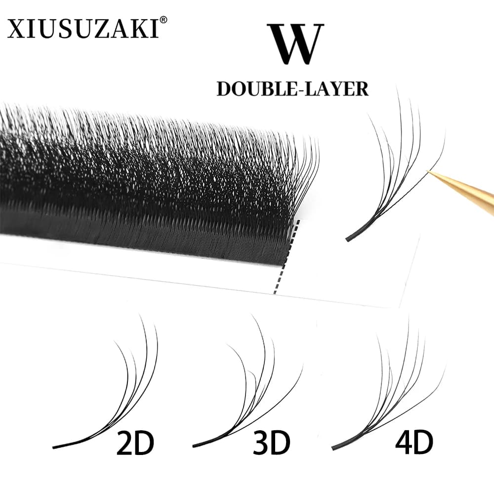 XIUSUZAKI Double Layers W Shaped YY 3D 4D Lashes Extensions C+D Curl 2D YY False Eyelashes Extensions Premade Volume Fans Lashes