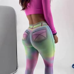 Hot Tie-dye Colorful Women's Imitation Denim Leggings Large Size Sports Yoga Pants