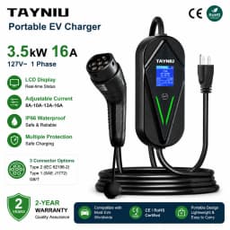 TAYNIU 3.5KW 16A Portable EV Charger NEMA5-15 Plug Type 2 GB/T Type 1 J1772 Electric Car Charger for BYD Changan Aedo Plus