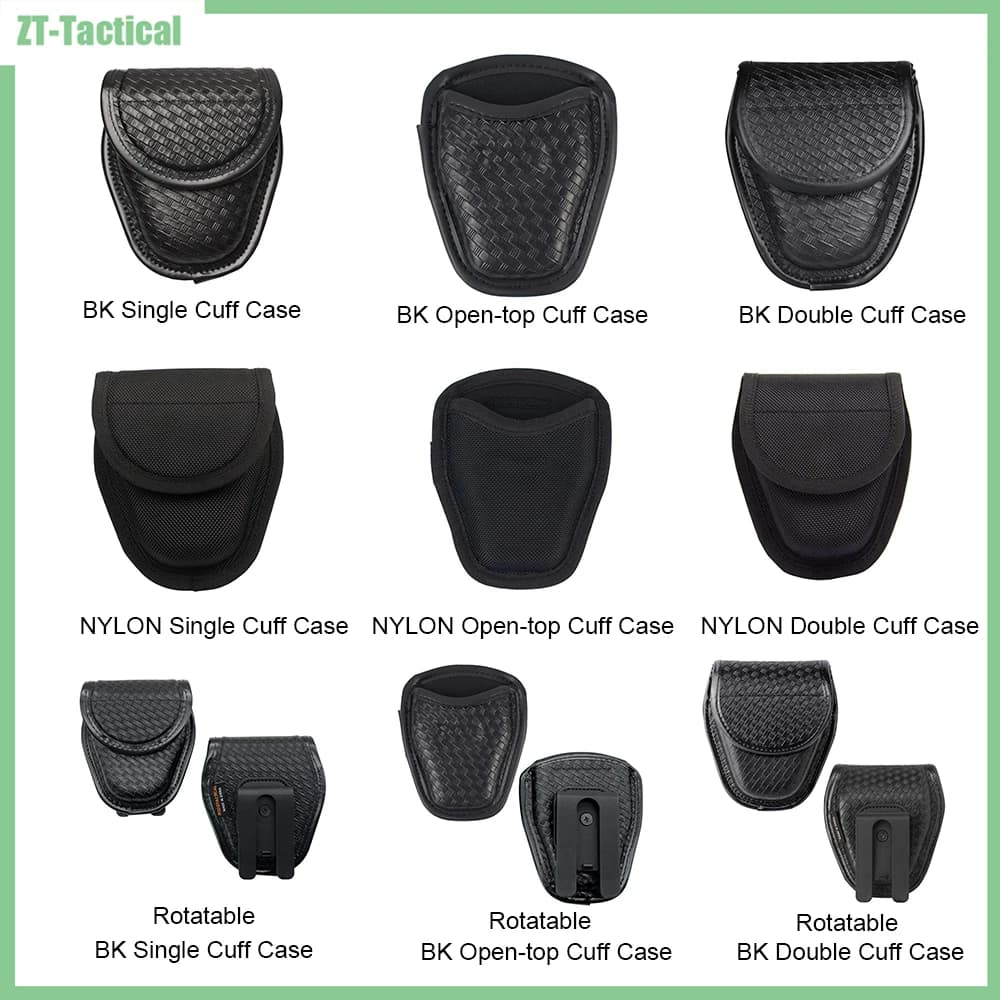 Tactical Handcuff Case for Duty Belt,1680D Nylon/Leather-like, Rotatable & Layered Security Holster (9 Styles), Cuff Case Pouch