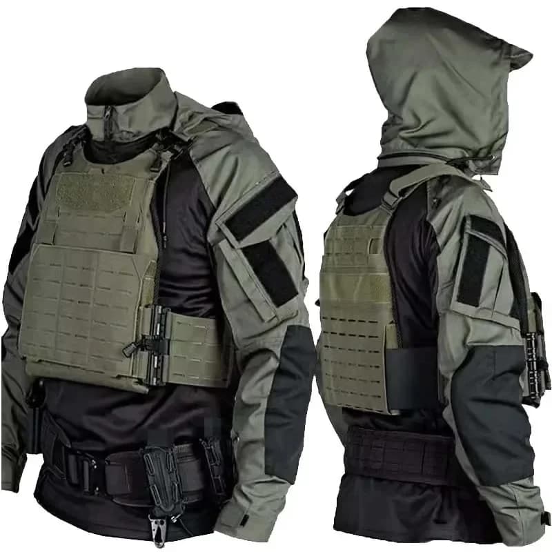 Tactical Combat Shirts Men Long Sleeve Breathable T-shirt Camo Hooded Quick-dry CS Paintball T-Shirt Tops Wear-resisting