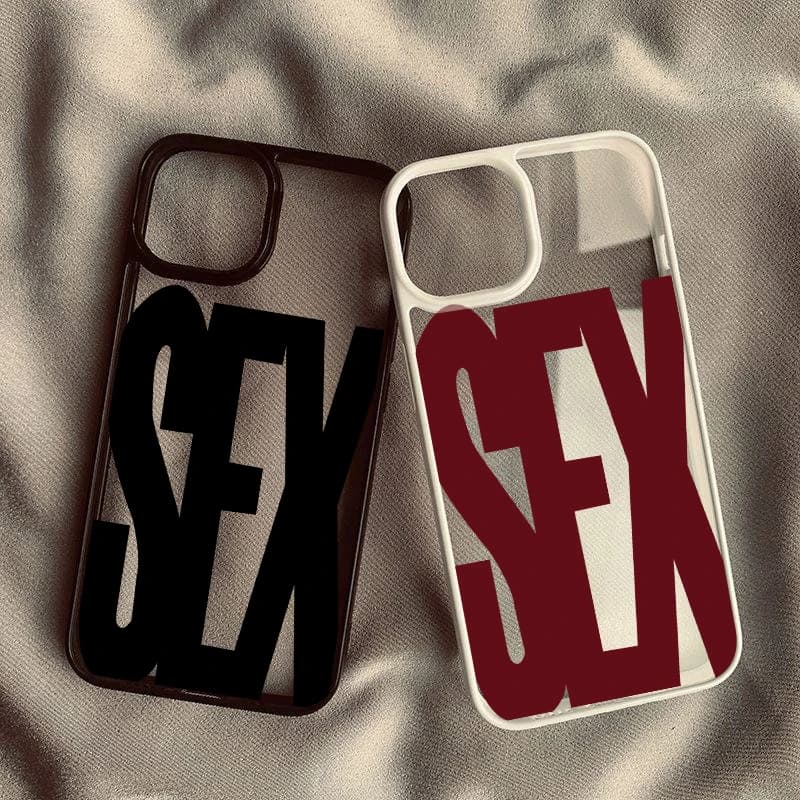 Simple Wine Red Black Letters Sex Pattern Phone Case For iPhone 17 Air 16 15 13 14 12Mini 18 Pro Max 11 XR 7 8Plus Clear Cover