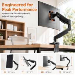 Single Monitor Arm, Fully Adjustable Monitor Mount for 13–34 Inch Screens, Fast Install Computer Monitor Stand with Tool-Free VESA Mount, Cable Management, Holds 19.8 lbs, Max VESA 100x100mm
