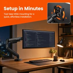 Single Monitor Arm, Fully Adjustable Monitor Mount for 13–34 Inch Screens, Fast Install Computer Monitor Stand with Tool-Free VESA Mount, Cable Management, Holds 19.8 lbs, Max VESA 100x100mm