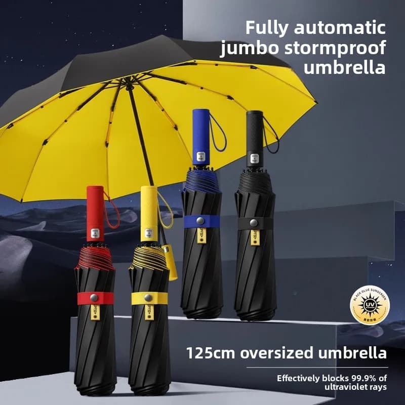 125CM Triple Fold Double Layer Double Keel Super Large Men Umbrella Sunscreen Extra Folding Rain Umbrella for Outdoor Daily