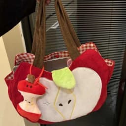 Red Apple Handbag Creative Cute Corduroy Shoulder Bag Stylish Outing Canvas Bag With Apple Pendant Casual Versatile Shoulder Bag