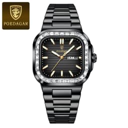 POEDAGAR Square Fashion Men's Watch Date Week Waterproof Luminous Quartz Man Watch Stainless Steel Luxury Sports Watches For Men