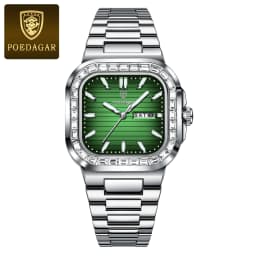 POEDAGAR Square Fashion Men's Watch Date Week Waterproof Luminous Quartz Man Watch Stainless Steel Luxury Sports Watches For Men