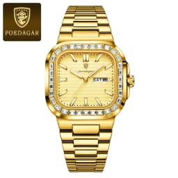 POEDAGAR Square Fashion Men's Watch Date Week Waterproof Luminous Quartz Man Watch Stainless Steel Luxury Sports Watches For Men