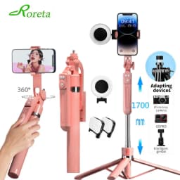 Roreta 360° Rotation 1.7M Selfie Stick Wireless Stand with Light Bluetooth Remote Extendable Tripod for iPhone Live Streaming