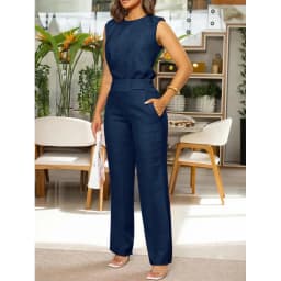2026 Summer Elegant Women's Suit Fashion Sleeveless Top+long Trousers Round Neck Loose Blouse Wide Leg Pants Casual 2-piece Set