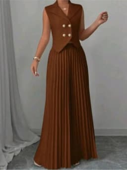 New Women's Fashion Vest Vest Pleated Skirt And Pants Set Summer Temperament Elegant And Simple Solid Color Trousers Sets