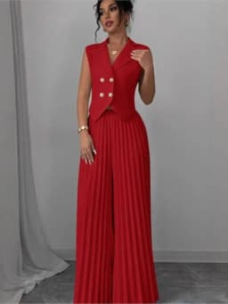New Women's Fashion Vest Vest Pleated Skirt And Pants Set Summer Temperament Elegant And Simple Solid Color Trousers Sets