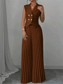 New Women's Fashion Vest Vest Pleated Skirt And Pants Set Summer Temperament Elegant And Simple Solid Color Trousers Sets