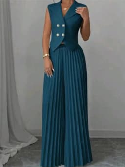 New Women's Fashion Vest Vest Pleated Skirt And Pants Set Summer Temperament Elegant And Simple Solid Color Trousers Sets