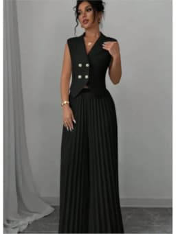 New Women's Fashion Vest Vest Pleated Skirt And Pants Set Summer Temperament Elegant And Simple Solid Color Trousers Sets