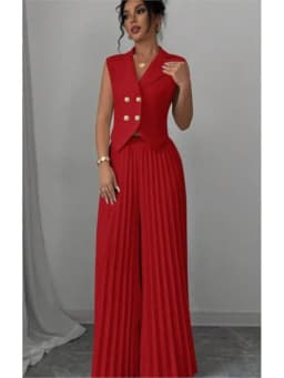 New Women's Fashion Vest Vest Pleated Skirt And Pants Set Summer Temperament Elegant And Simple Solid Color Trousers Sets