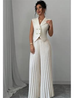 New Women's Fashion Vest Vest Pleated Skirt And Pants Set Summer Temperament Elegant And Simple Solid Color Trousers Sets